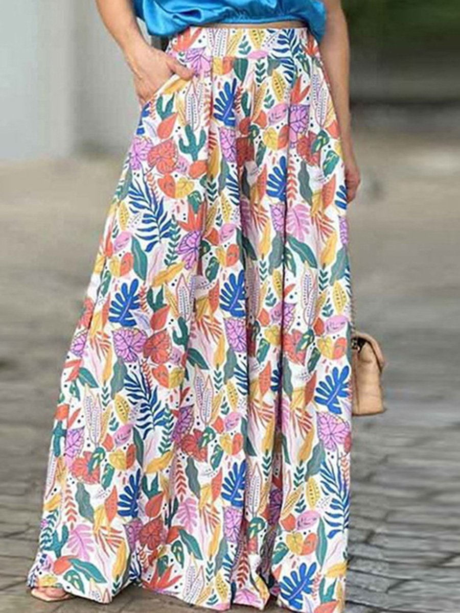 Simple Commuting High Waist Printed Wide Leg Pants Suit