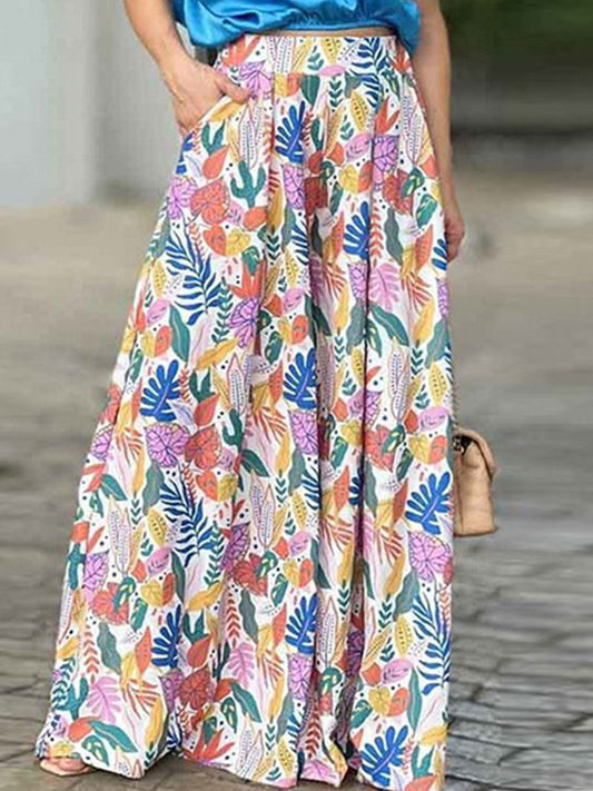 Simple Commuting High Waist Printed Wide Leg Pants Suit