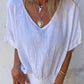 Loose V-neck Casual Cotton and Linen Top