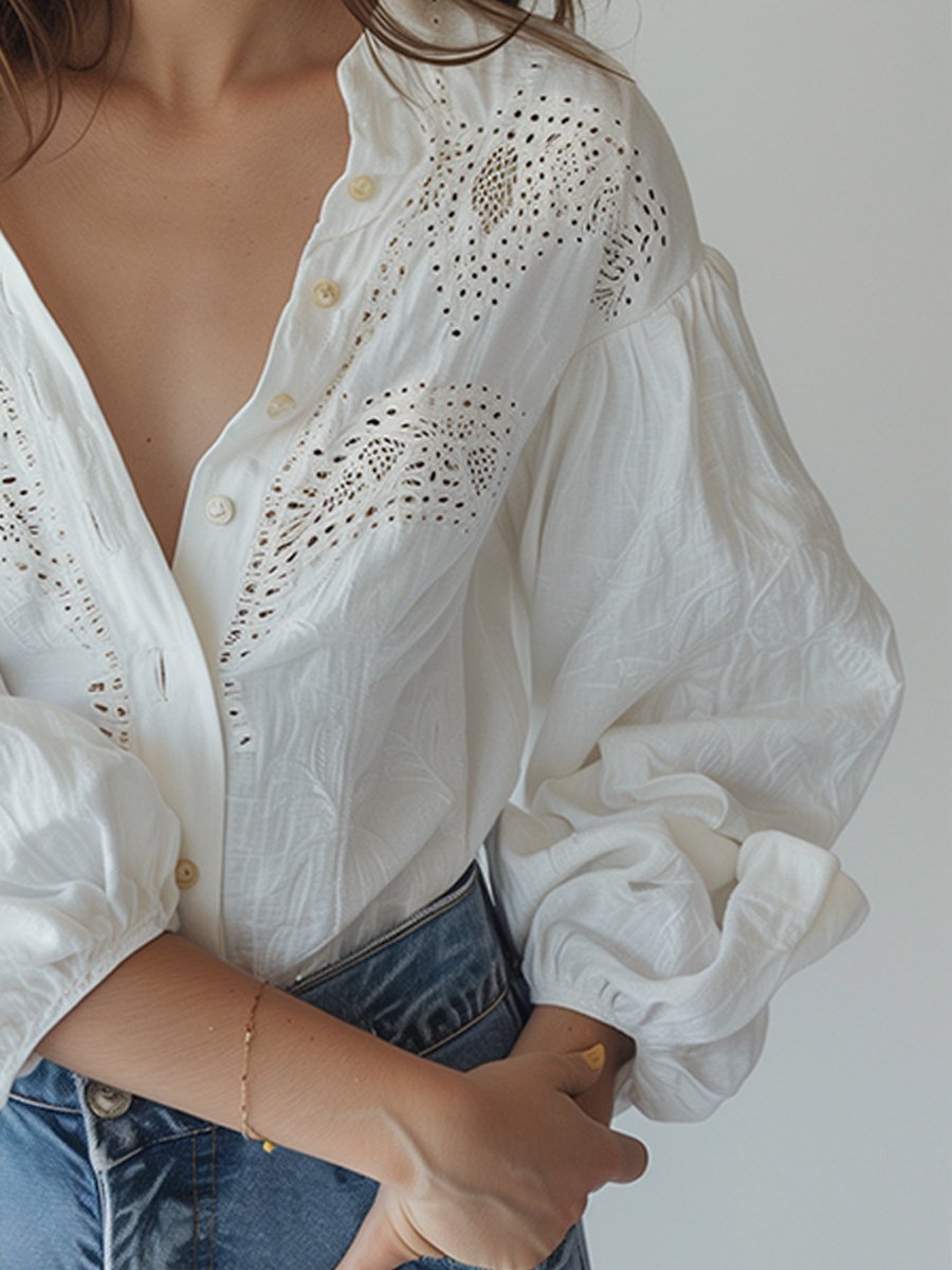 White Basic Everyday Long Sleeve Shirt