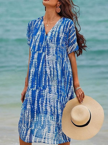 V-neck Tie-dye Print Midi Dress