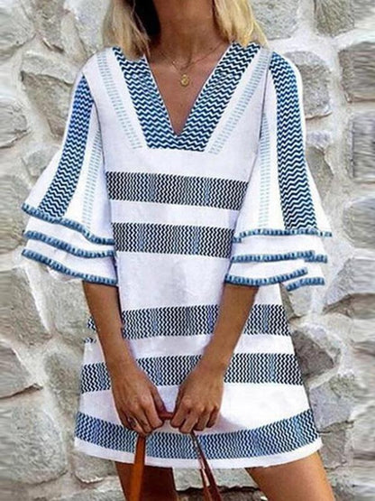 Casual Stripe Print Midi Dress