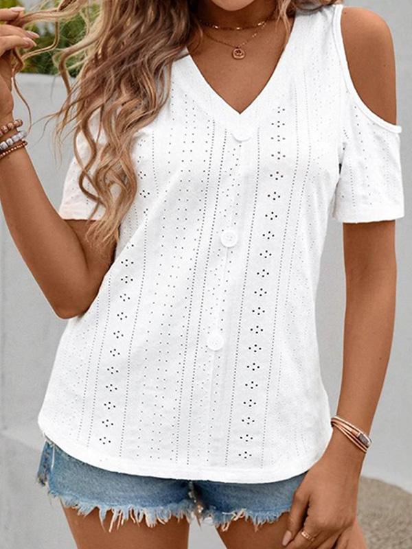 V-neck Off-the-shoulder Short-sleeved T-shirt