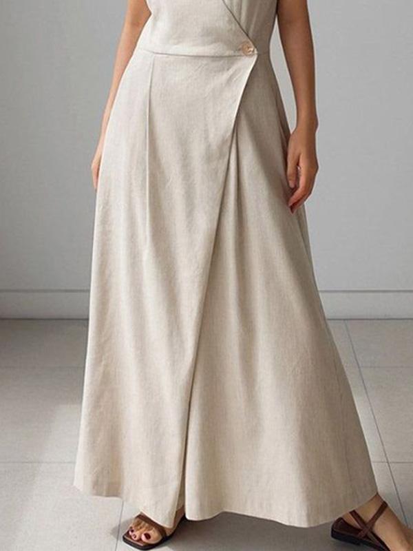 Cotton and Linen Solid Color Everyday Versatile Loose Jumpsuit