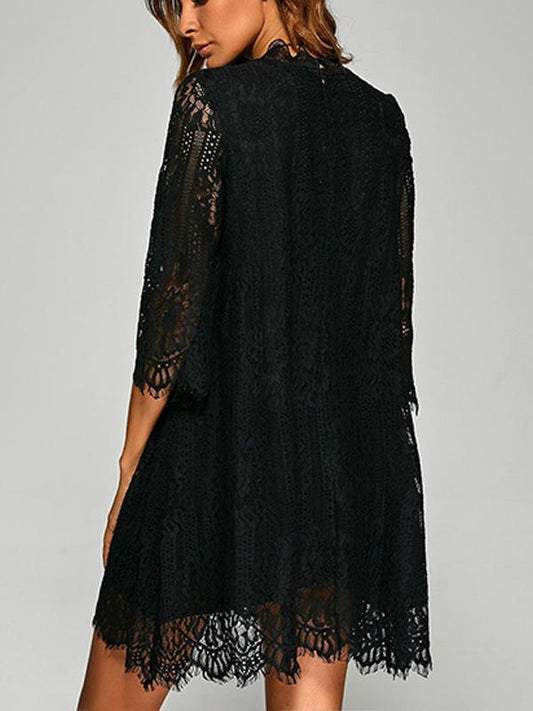 Solid Color Lace Embroidered Shift Dress