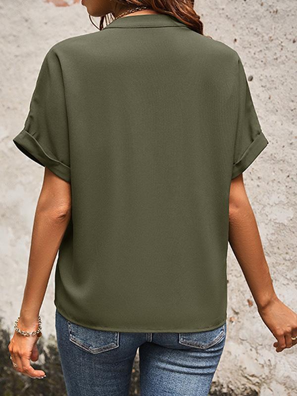 Solid Color V-neck Pocket Short-sleeved Shirt 22982116