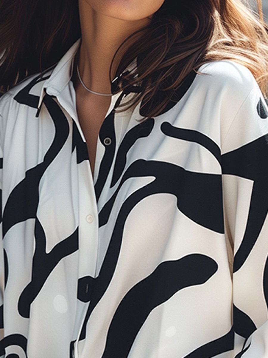 Irregular Printed Long Sleeve Shirt