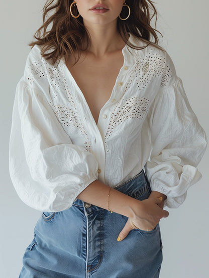 White Basic Everyday Long Sleeve Shirt