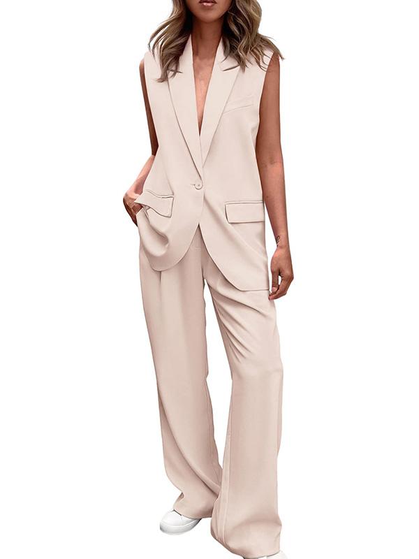 Sleeveless Blazer Straight Trousers Set