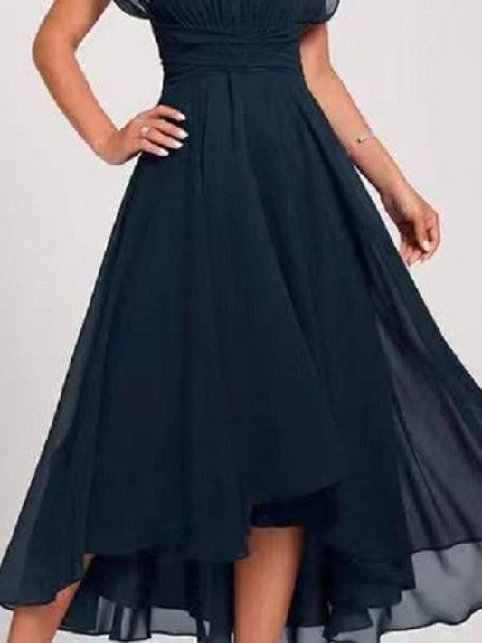 Fashion Chiffon Splicing V-Neck Midi Dress