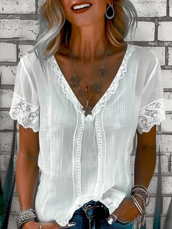 Lace Trim V-neck Blouse