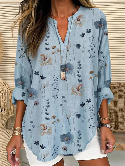 Floral Shirt Collar Loose Blouse