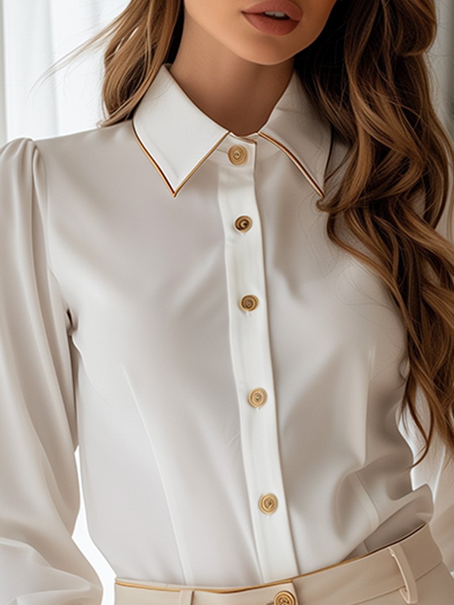 Shirt Collar Long Sleeve Vintage Straight Shirt