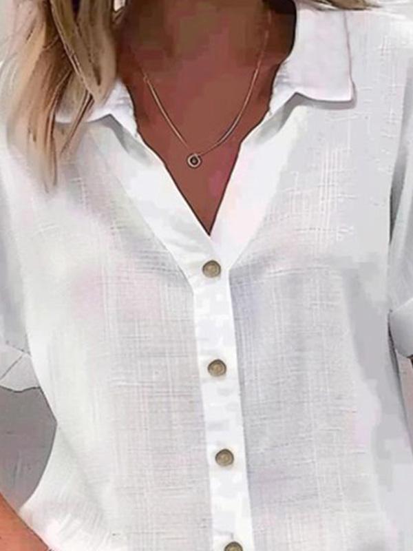 Solid Color Short Sleeve Cardigan Button-Down Shirt