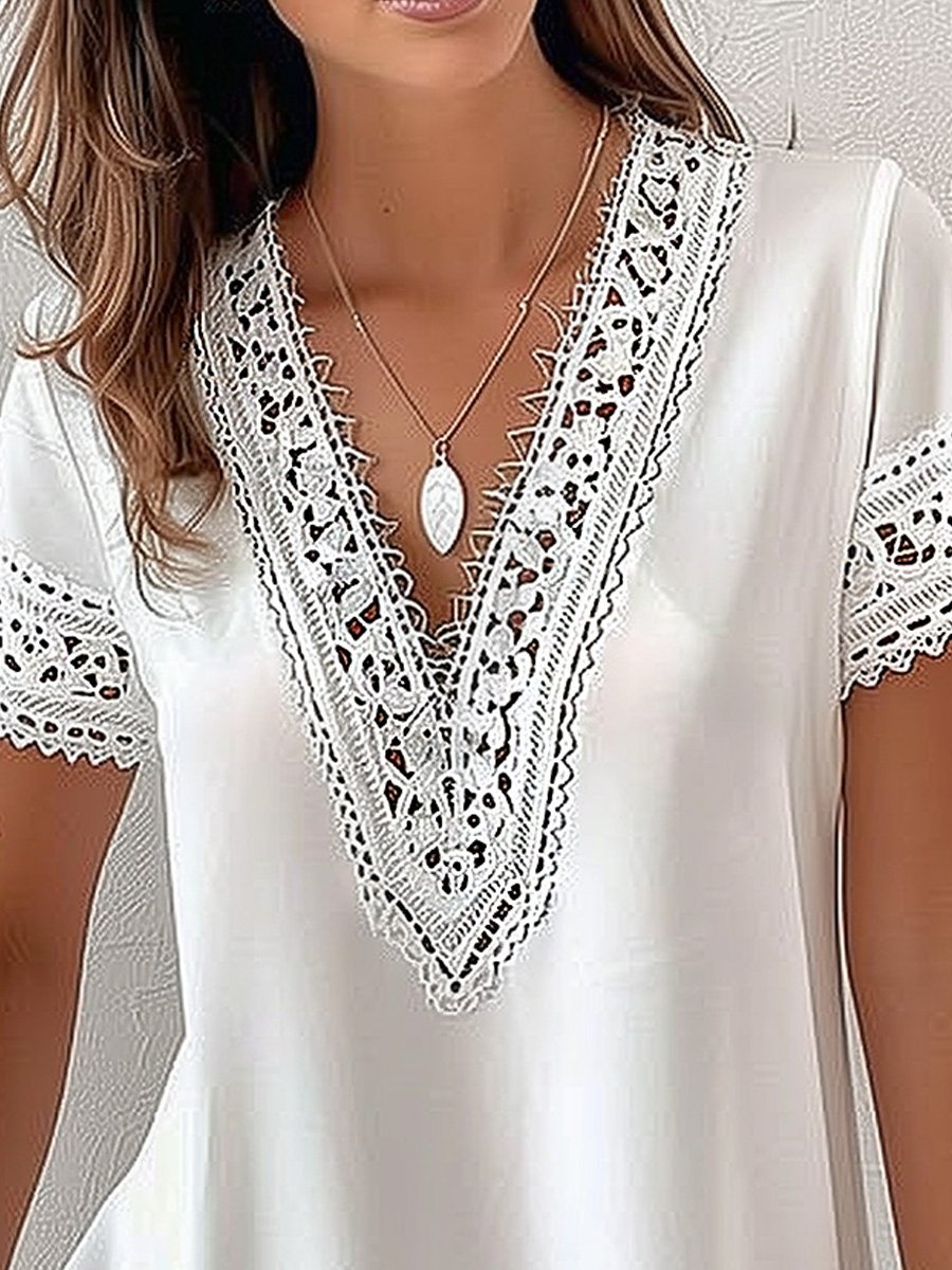 V-neck Lace Short-sleeved Top