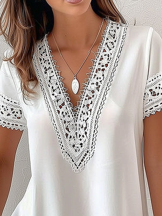 V-neck Lace Short-sleeved Top