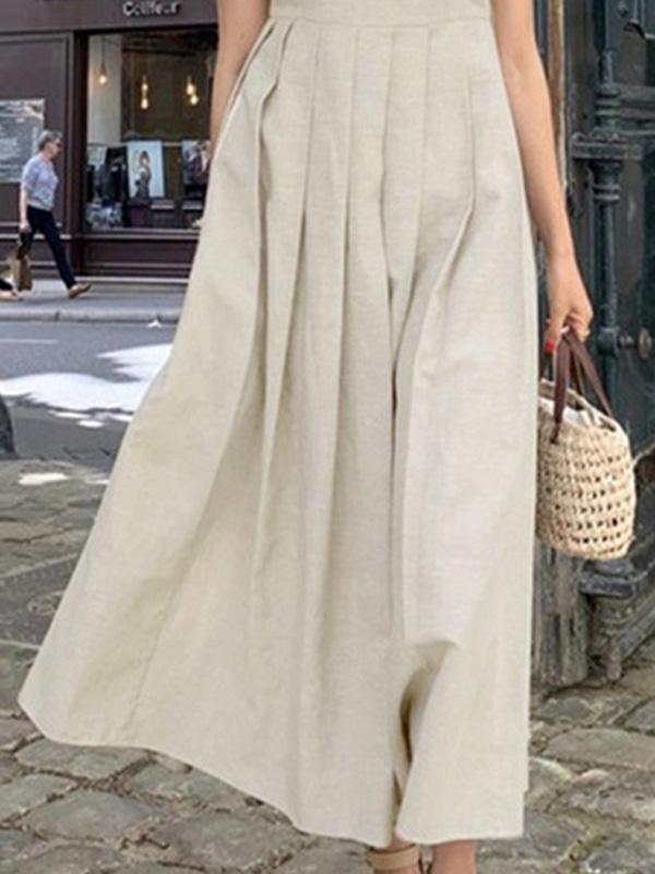 Cotton and Linen Square Neck Everyday Versatile Maxi Dress