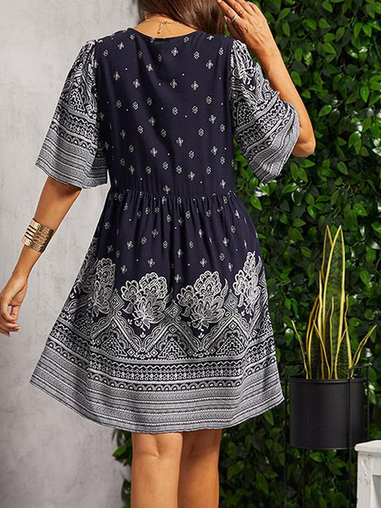 Casual V-neck Floral Resort Bohemian Beach Dress