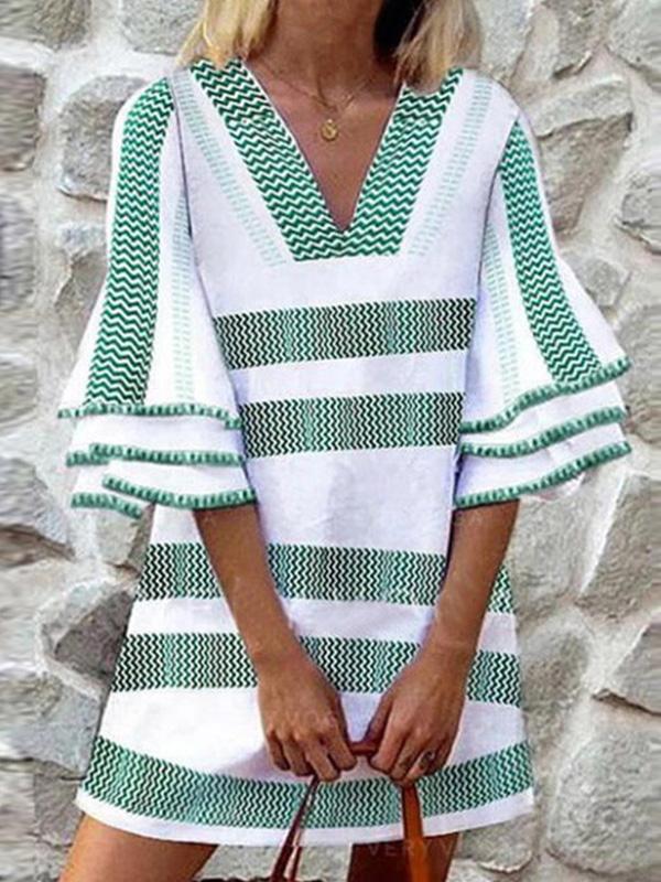 Casual Stripe Print Midi Dress