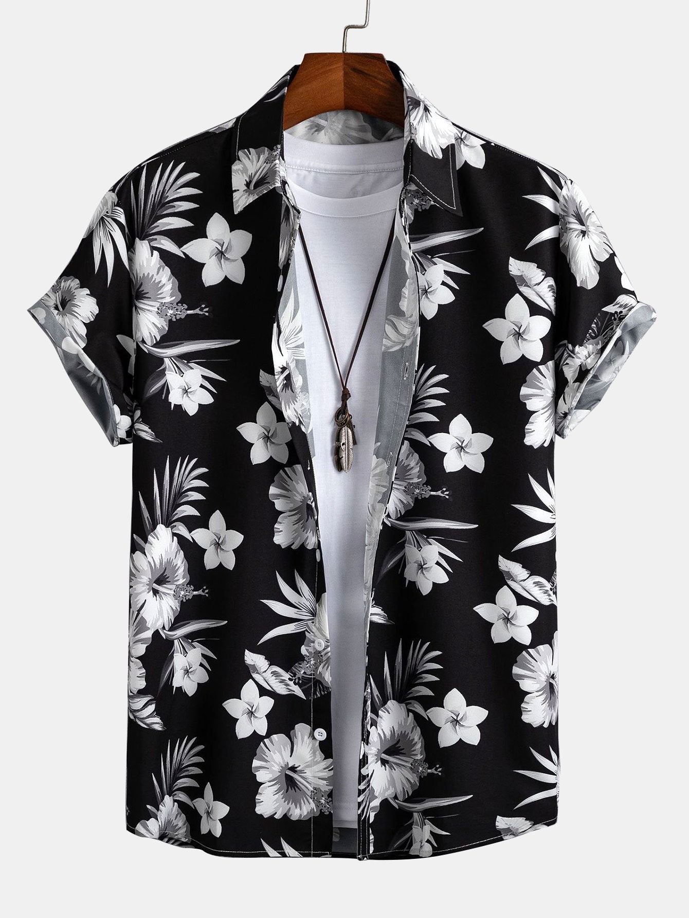 Buttoned Shirt and Swim Shorts with Tropical Floral Print