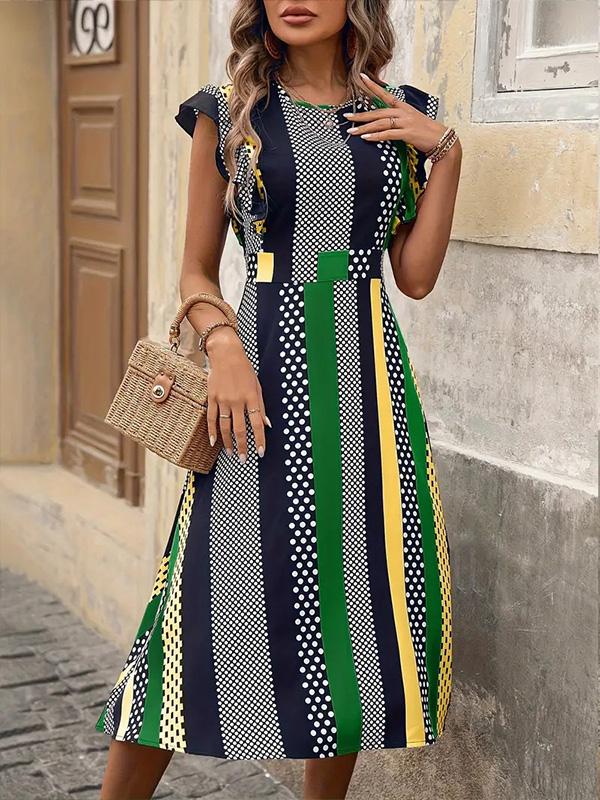 Striped Flying Sleeves Print Dress