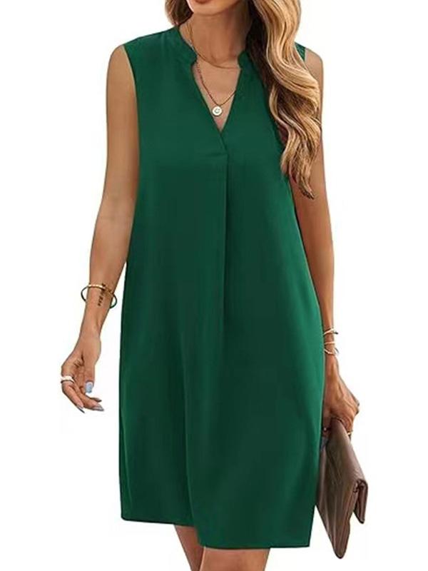 Sleeveless V-neck Loose Solid Color Short Dress