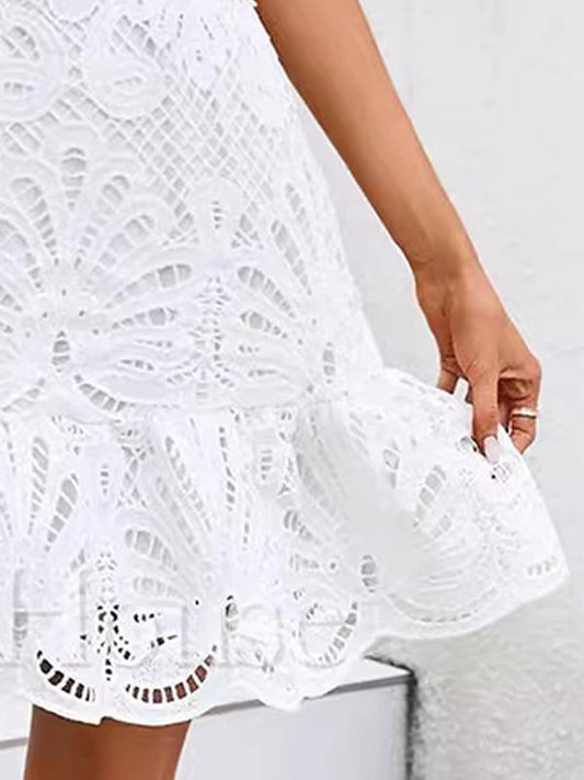 Elegant Lace Hollow Resort Midi Dress