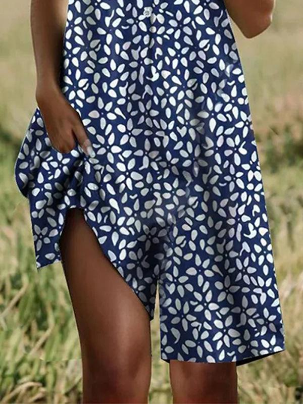 V-neck Short-sleeved Printed Jumpsuit