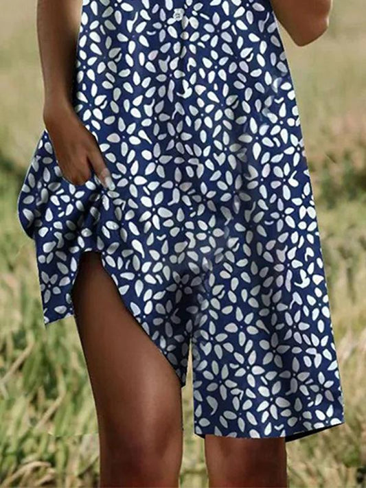 V-neck Short-sleeved Printed Jumpsuit