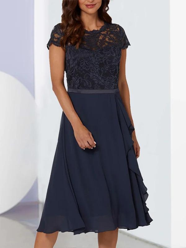 Round Neck Lace Panel Midi Dress