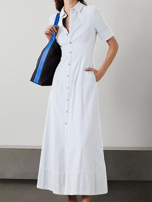 Cotton Cardigan Waist Pocket Maxi Dress