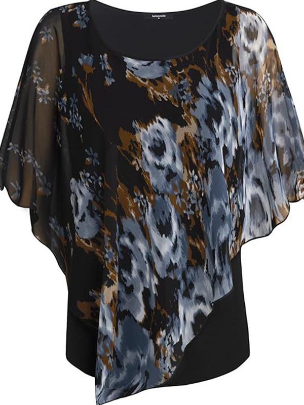 Lightweight Double Chiffon Printed Cape Shirt