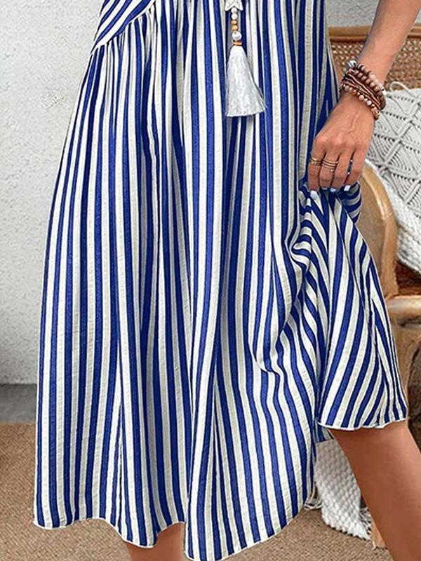 Sleeveless V-neck Striped Midi Dress