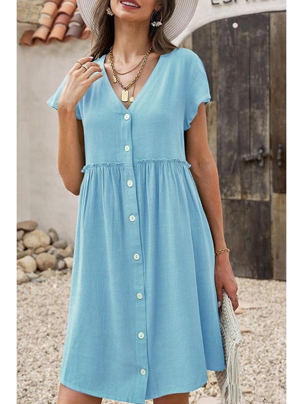 Cotton and Linen Short-sleeved Midi Dress