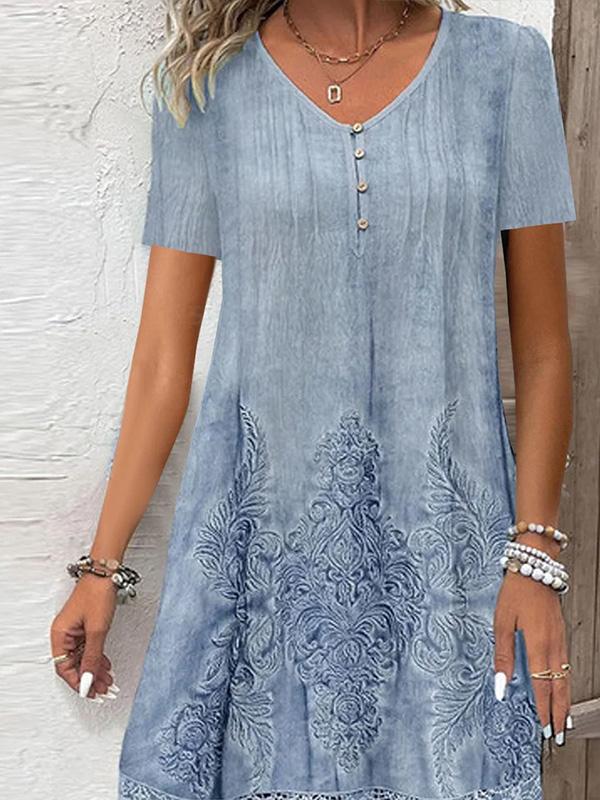 V-neck Lace Retro Midi Dress