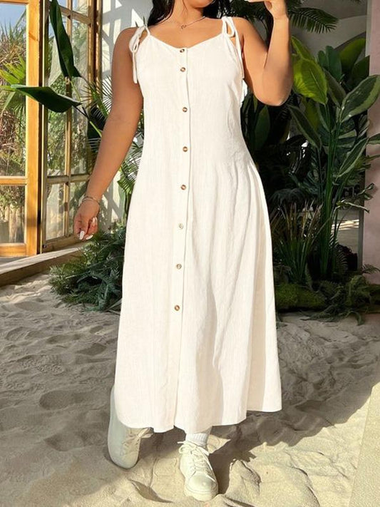 Pure Cotton Suspenders Everyday Versatile Midi Dress