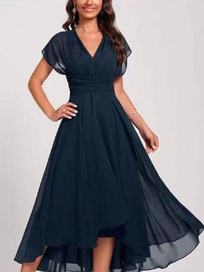 Fashion Chiffon Splicing V-Neck Midi Dress