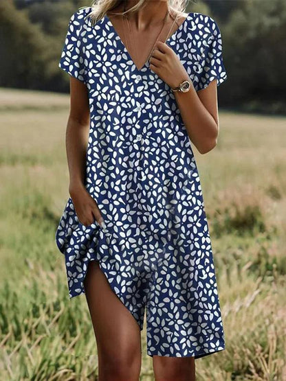 V-neck Short-sleeved Printed Jumpsuit