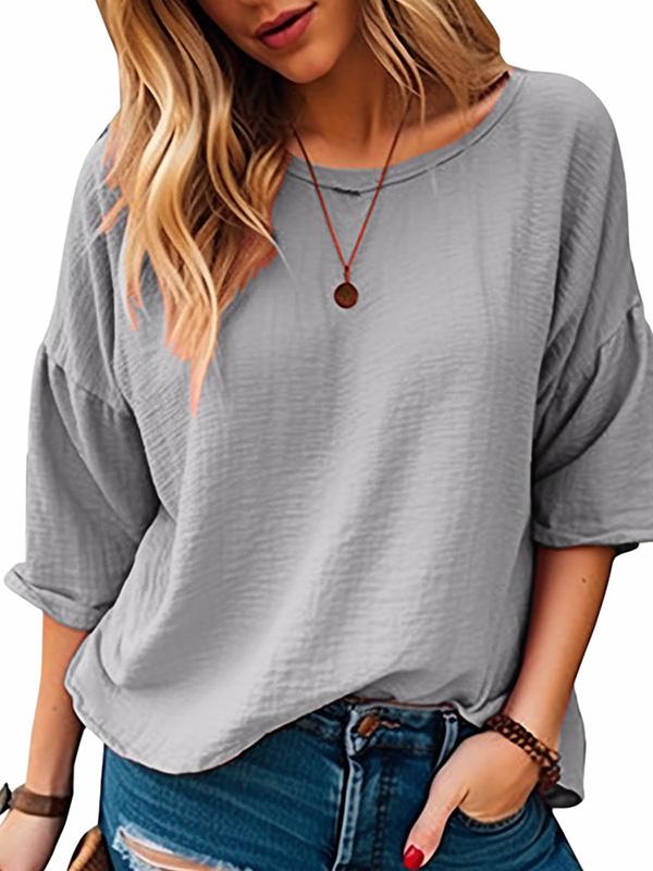 Casual Solid Color Three-quarter Sleeve T-shirt