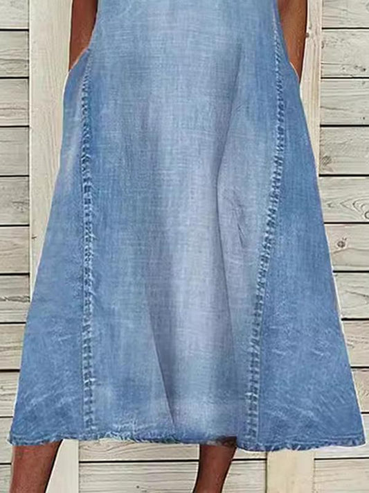 Retro Denim Sleeveless V-neck Versatile Midi Dress