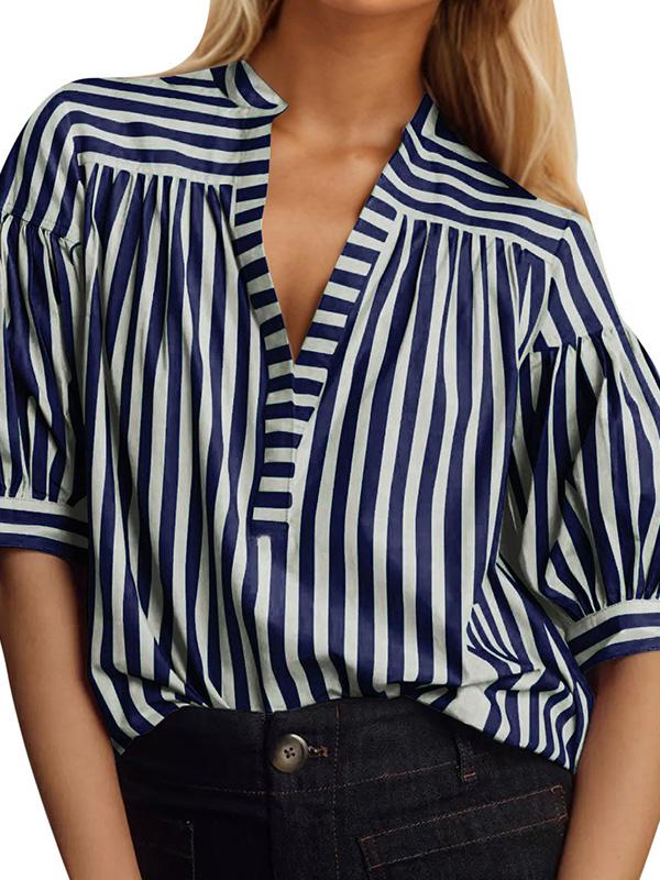 V-neck Striped Stitching Everyday Versatile Top