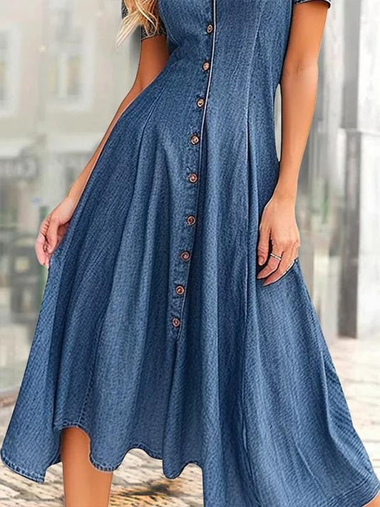 Denim V-neck Short-sleeved Dress