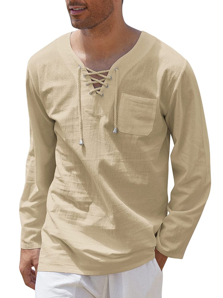 Breathable Solid Drawstring Cotton Linen Shirt (US Only)