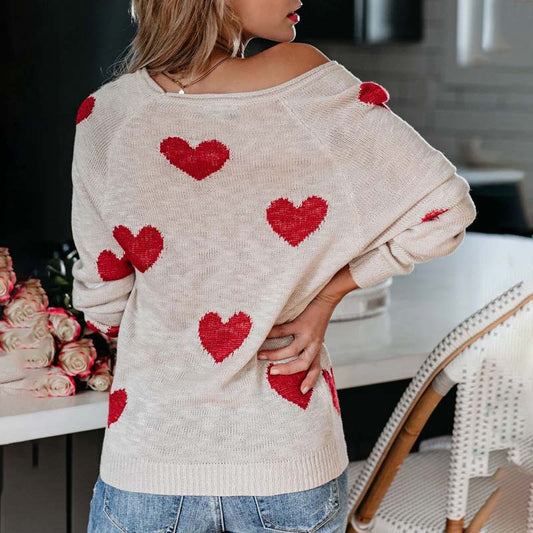 Heart Pattern Knit Sweater