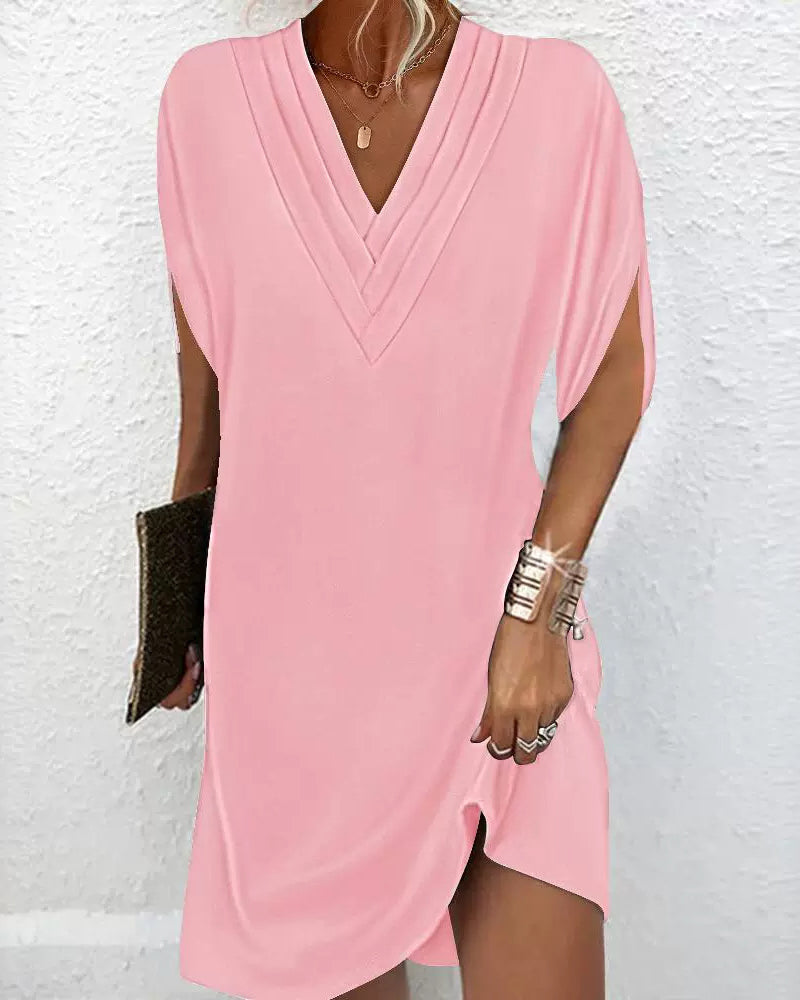 Slit sleeve solid color elegant dress