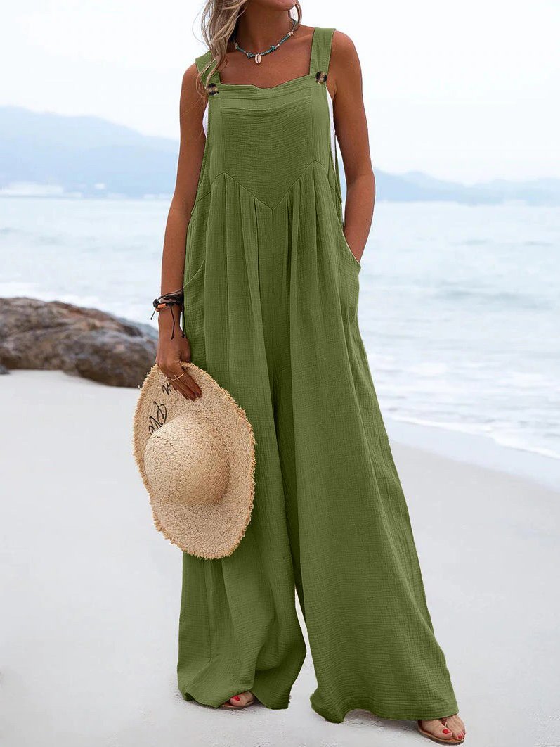 Loose Cotton and Linen Solid Color Jumpsuits