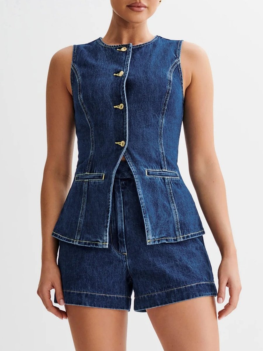 Denim Vest Shorts Set