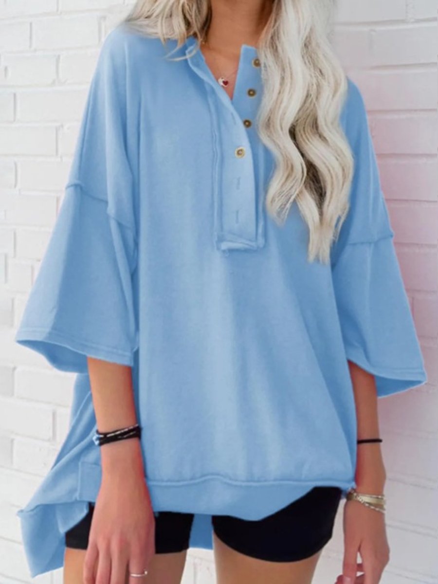 Solid Color Casual Button T-Shirt