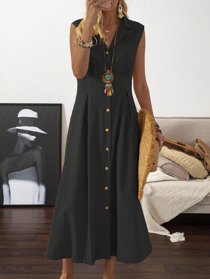 Blazer Collar Solid Color Button Sleeveless Dress