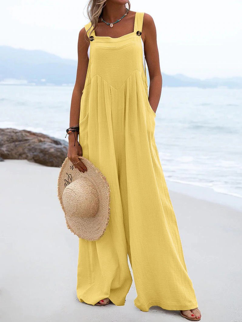 Loose Cotton and Linen Solid Color Jumpsuits